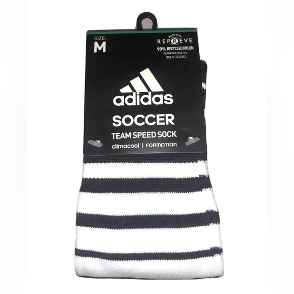 Adidas Team Speed OTC Soccer Socks 1 Pair Men 5-8.5 Wmn 5-9.5 White Black w Logo - Picture 1 of 8